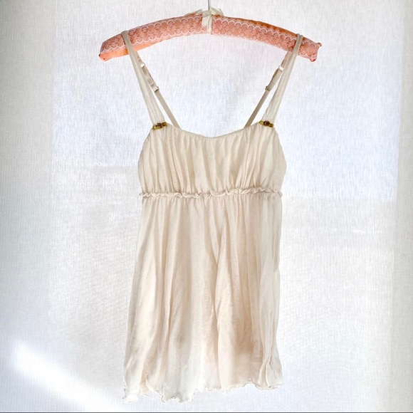 Victoria’s Secret shimmer cream babydoll slip dress lingerie dainty gold bows S - Picture 3 of 4
